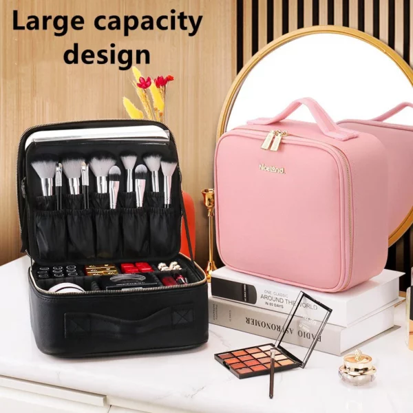 New LED Lighted Cosmetic Case with Mirror Waterproof PU Leather Portable Travel Makeup Storage Bags - Image 2