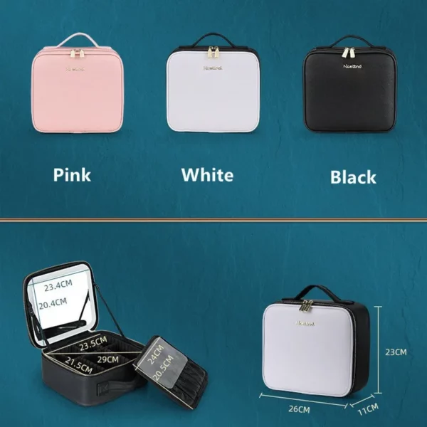 New LED Lighted Cosmetic Case with Mirror Waterproof PU Leather Portable Travel Makeup Storage Bags - Image 6