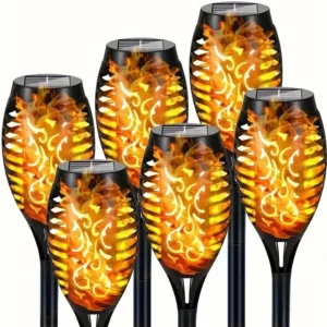 Waterproof Solar-Powered Flame Torch Flickering LED Lights Lamp