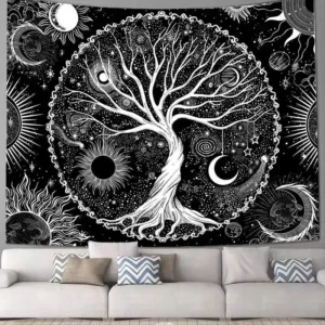 Beautiful Tree Of Life Sun And Moon Elements Background Decoration Tapestry