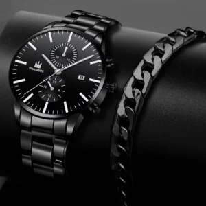 Men's Fashion - Stainless Steel Watch & Bracelet Set